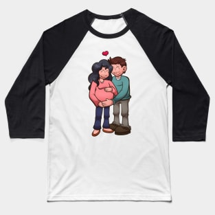 Cartoon Pregnant Couple Baseball T-Shirt